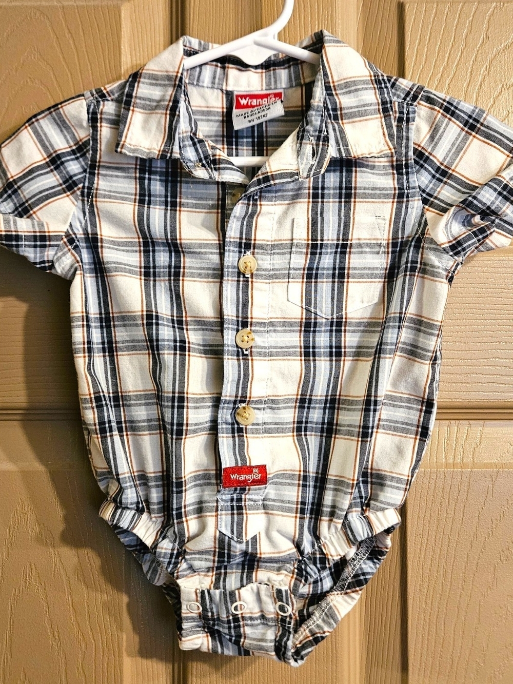 Wrangler Boys' White & Navy Plaid Button-Up Romper